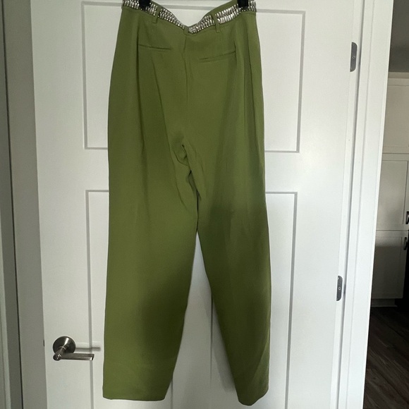 New Cinq A Sept Cheyenne Stacked jewelry embellished green pant. - Picture 2 of 6